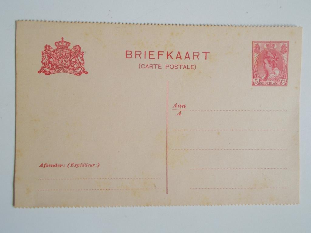 Nederland, Briefkaart Wilhelmina Bontkraag 5 Cent 1914., Ophalen, Briefkaart