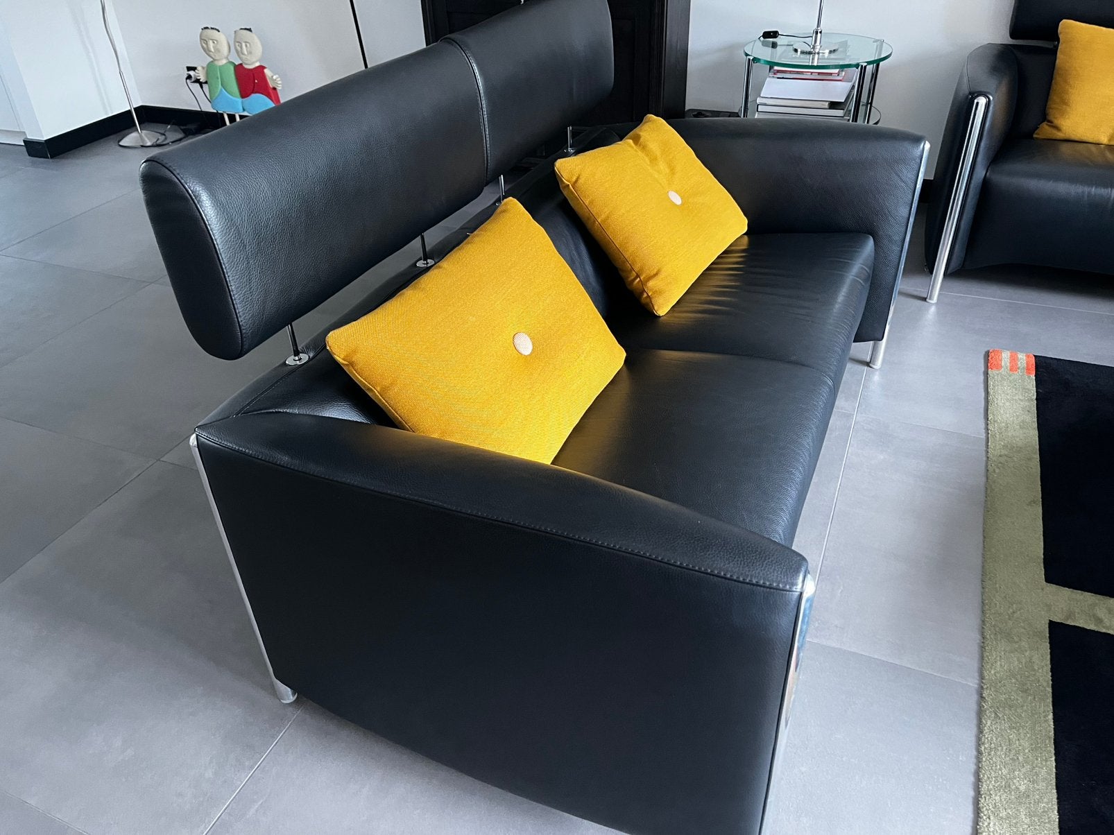 Bank leolux goncharov design, leer, antraciet/zwart, Ophalen, Gebruikt, Leer, Moderne bank