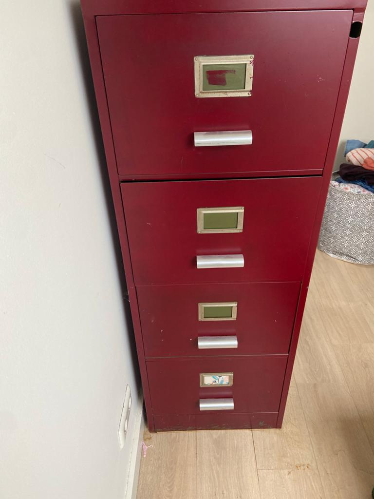 Rood metalen archiefkast met 4 laden, Ophalen, Minder dan 50 cm, Gebruikt, 100 tot 150 cm