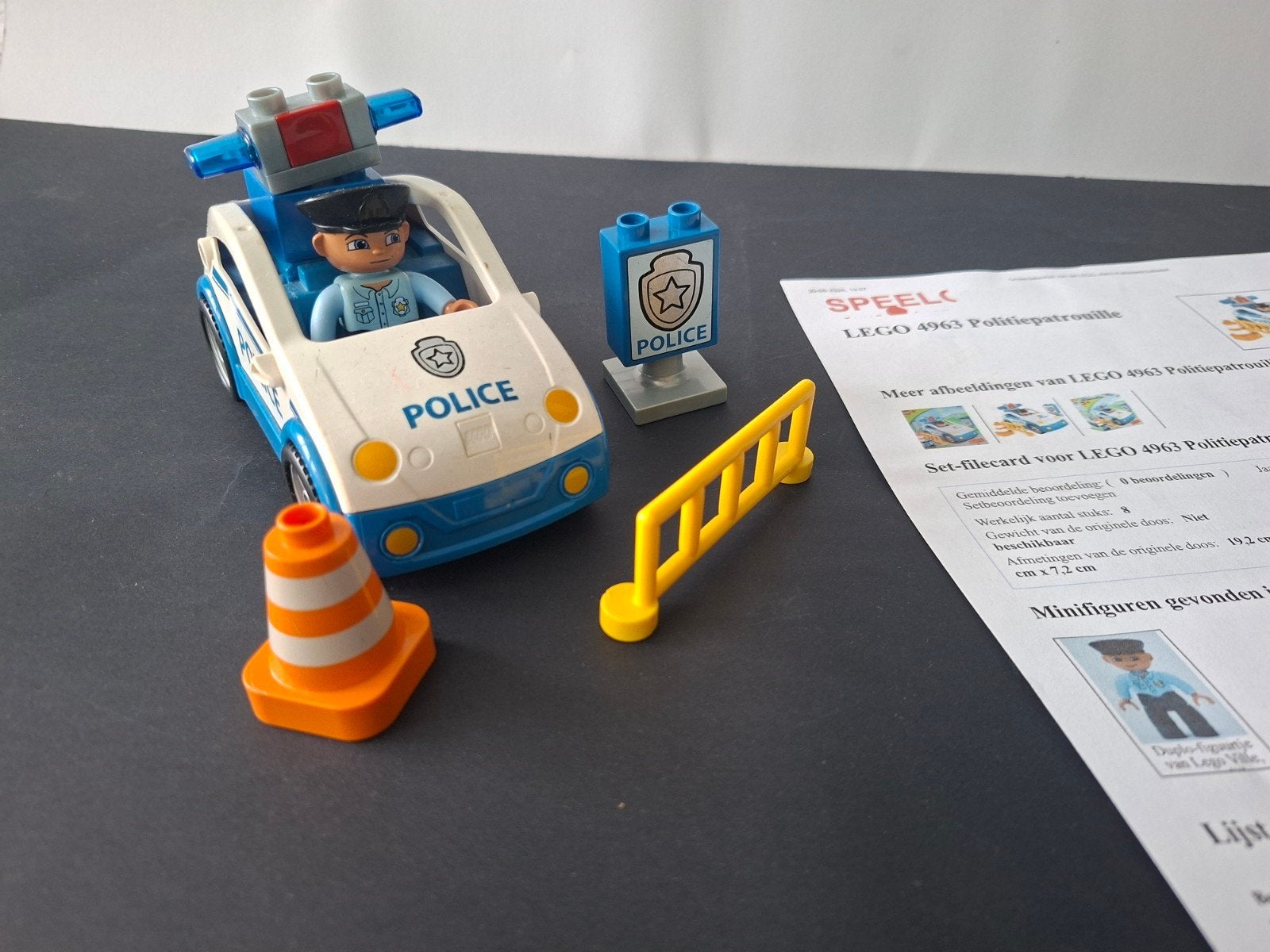 LEGO Duplo Politiepatrouille 4963 met agent en auto, Ophalen, Gebruikt, Overige merken