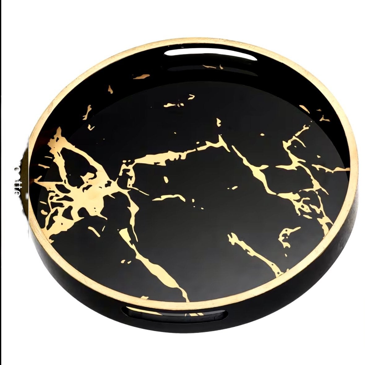 Mermer look dienblad met gouden details., Rond, Nieuw, Leer, Ophalen of Verzenden