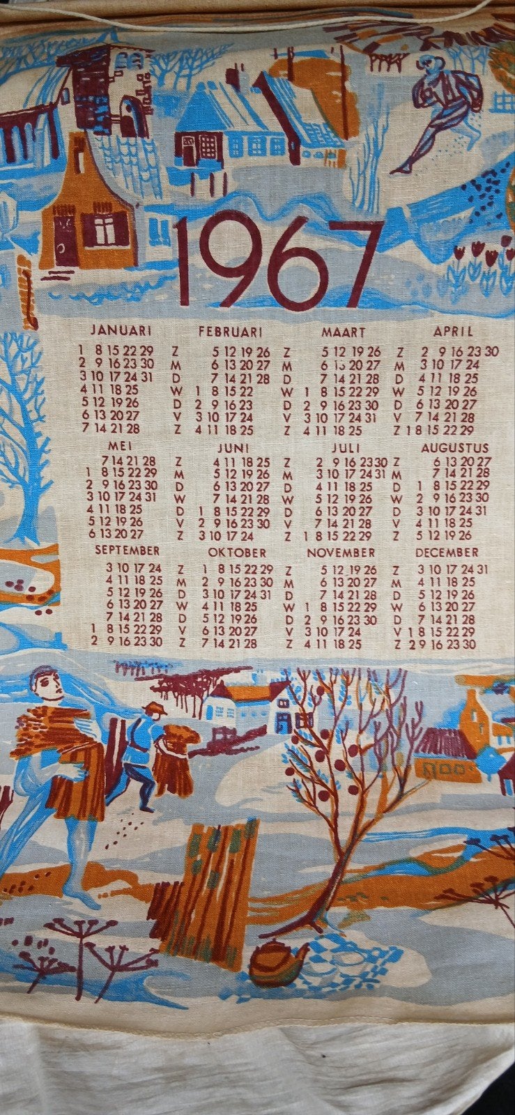 Doek kalender 1967 nijmegen, Ophalen of Verzenden, Maandkalender