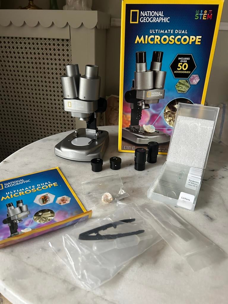 National Geographic Ultimate Dual Microscoop - STEM Kit, Ophalen of Verzenden, Zo goed als nieuw, 400x tot 1000x, Biologische microscoop