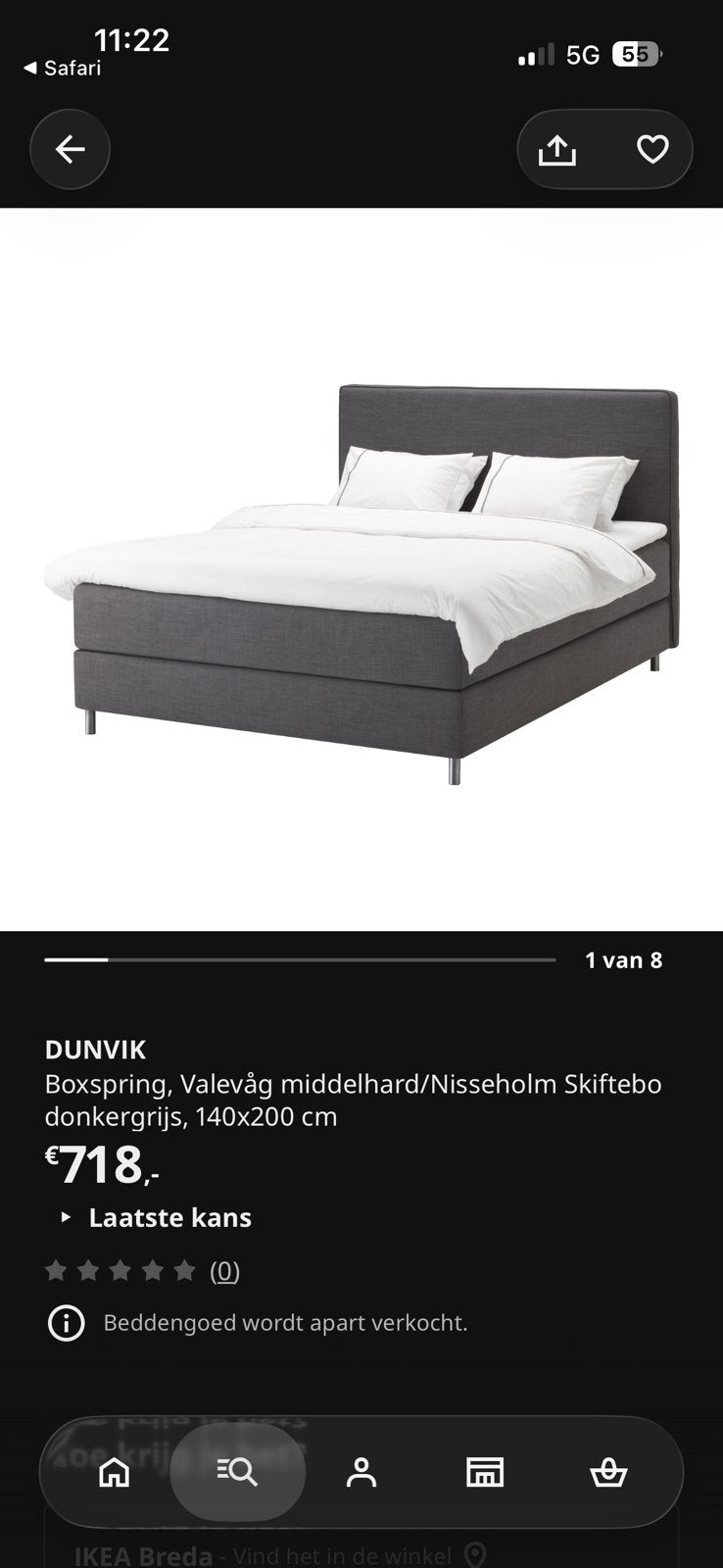 Ikea boxspring Dunvik, Ophalen, Gebruikt, Tweepersoons, 140 cm