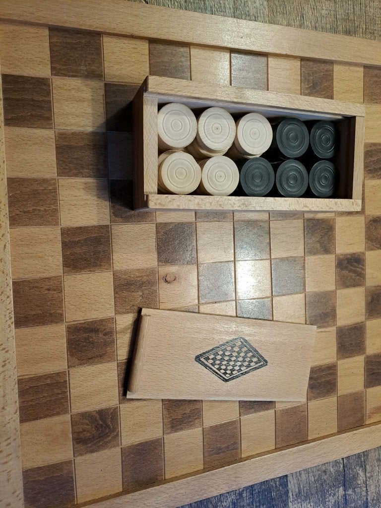 Houten damspel 2 verschillende kanten, Een of twee spelers, Ophalen, Gebruikt