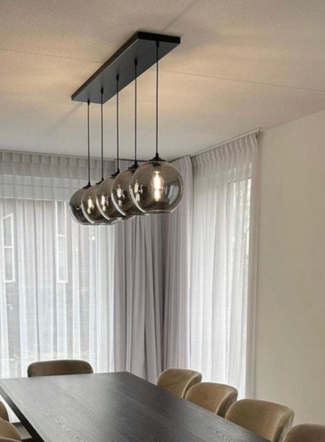 Hanglamp Smoke glas 5 Lichts - 5 glazen bollen, Ophalen of Verzenden, Nieuw, Glas, E27 (groot)