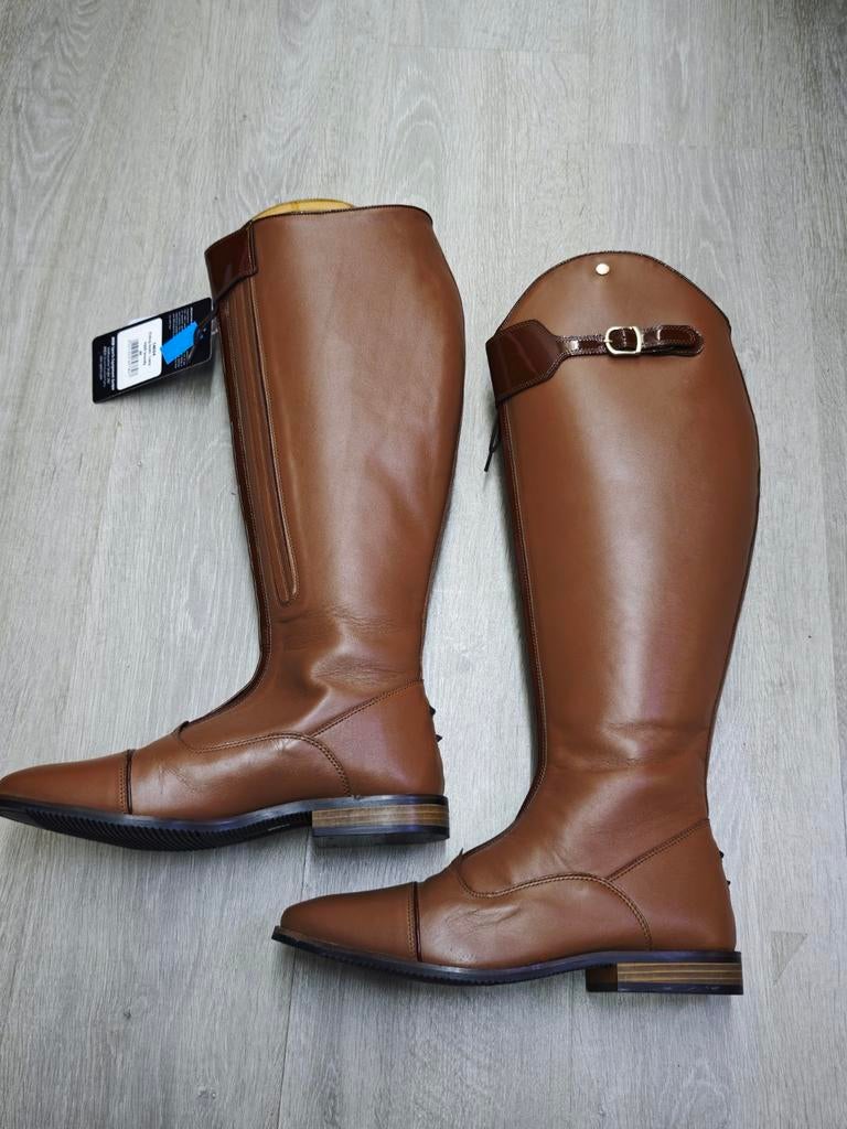 Lichtbruin leren paardrijlaarzen HKM Liano maat 44 kuit 46, Dieren en Toebehoren, Paardrijkleding, De, Dressuur, De, Nieuw
