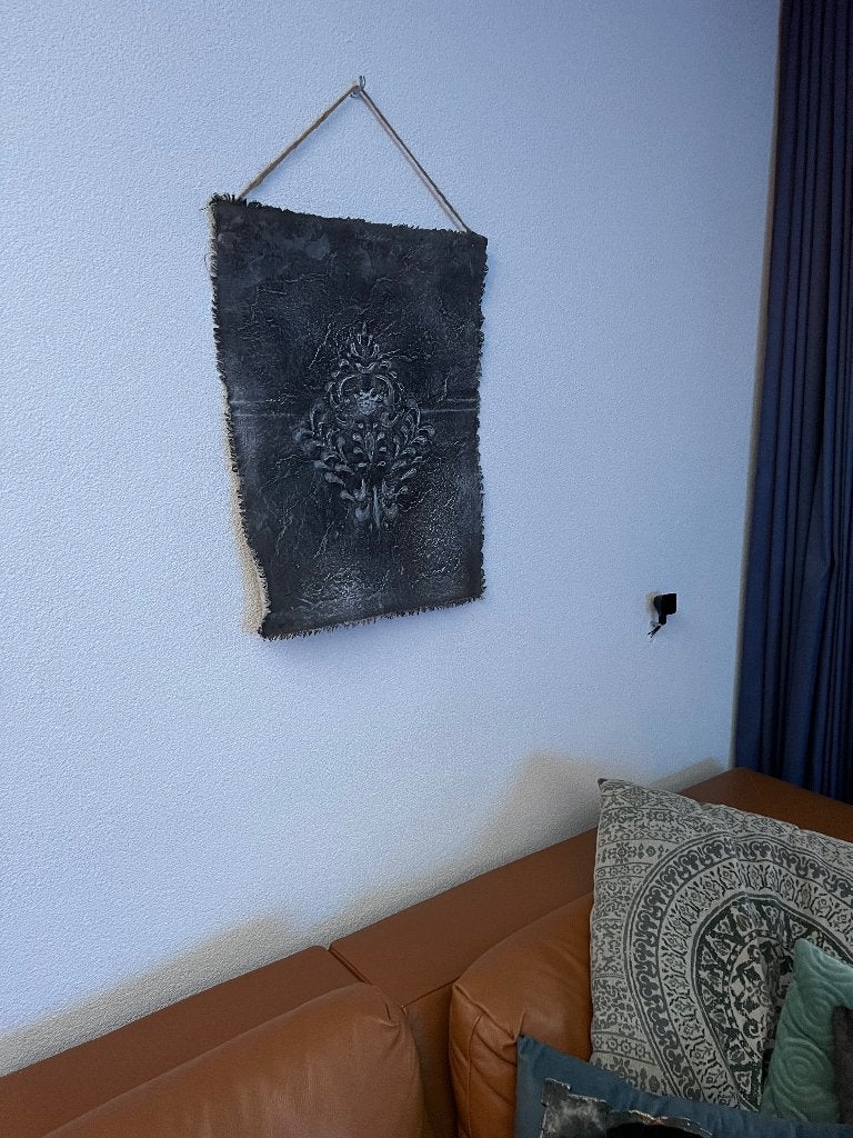 Wanddoek beton grey look linnen geverfd stoer sober 58 cm, Verburgt Vintage, 58 cm, Boho, Nieuw