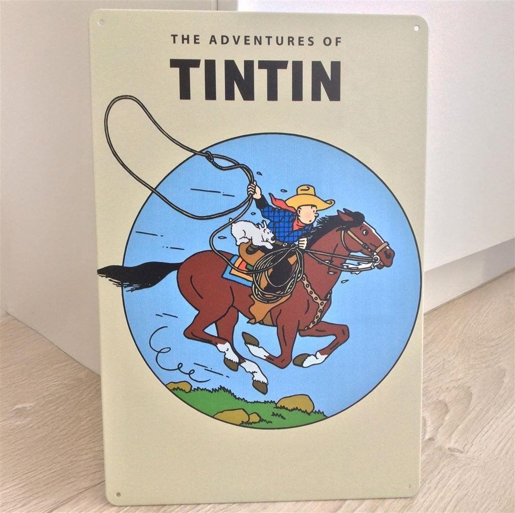 cowboy KUIFJE Metalen Wandbord tintin strip kado, Verzenden, Kuifje, Nieuw, Beeldje of Figuurtje