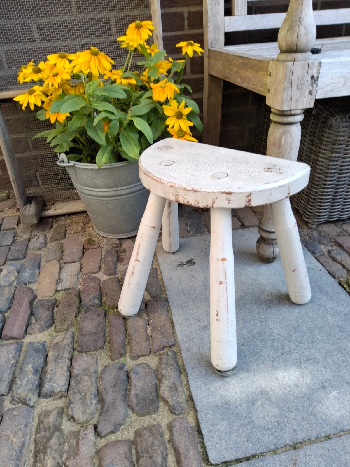 Decoratief houten krukje - wit geverfd, Ophalen of Verzenden, Gebruikt, Hout