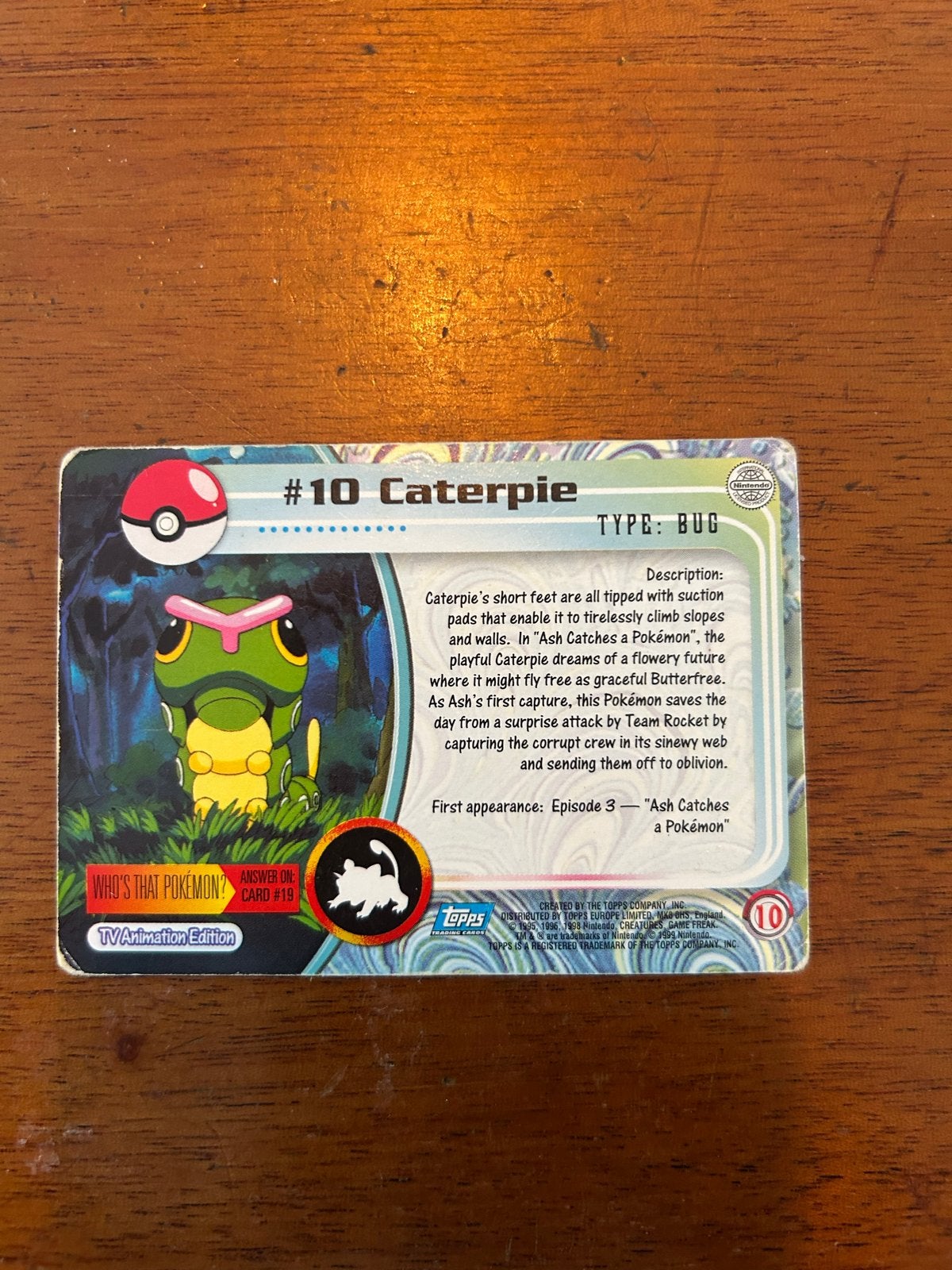 Vintage Pokémon Topps TV Edition #10 Caterpie Kaart, Ophalen of Verzenden, Gebruikt, Losse kaart