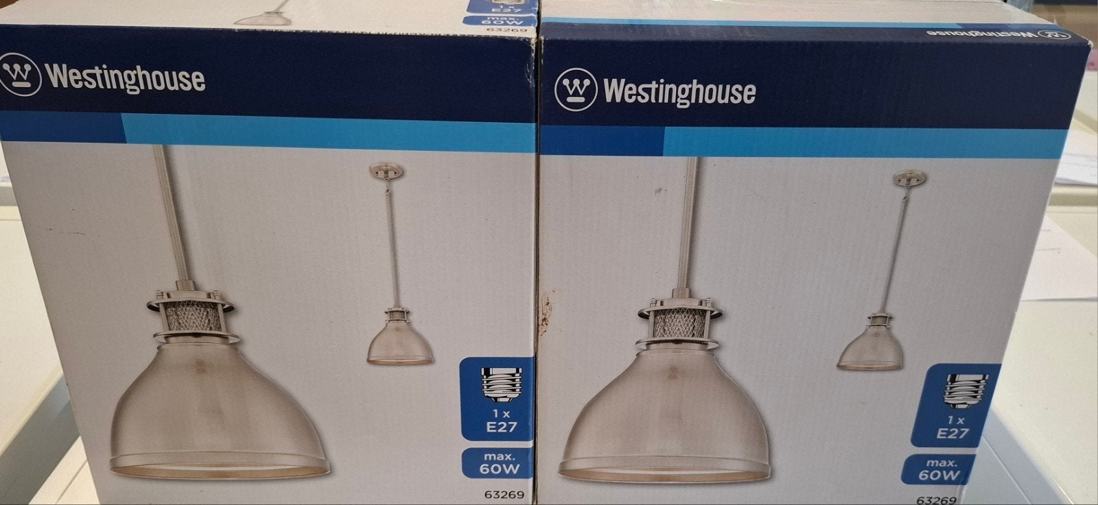 2x Westinghouse Vintage Industriële Hanglamp Nikkel E27, Westinghouse, Nieuw, Metaal, Westinghouse