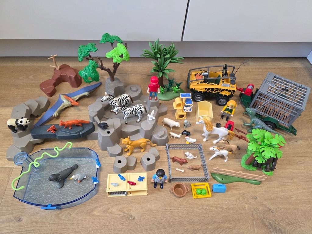 Playmobil grote dieren set (amfibievoertuig, dino's, zebra's, Ophalen of Verzenden, Gebruikt