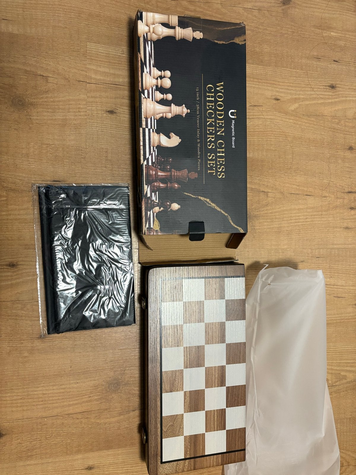 Houten Schaak- en Damspel - Magnetisch Reisspel, Een of twee spelers, Ophalen of Verzenden, Nieuw, Reisspel
