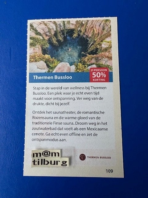 Thermen Bussloo 2e persoon 50% korting tot 1-7-2027, Drie personen of meer, Kortingsbon, Spa of Sauna