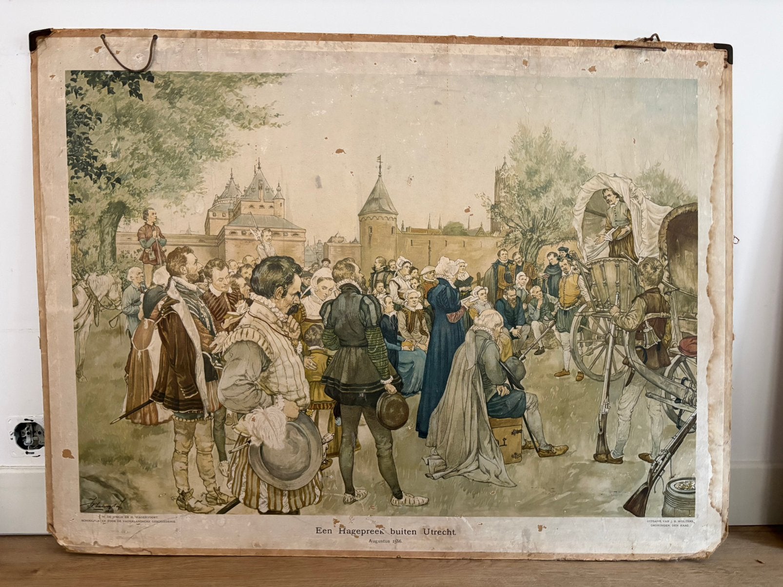 Schoolplaat ‘een hagepreek buiten Utrecht’, augustus 1566, Antiek en Kunst, Antiek | Schoolplaten, Ophalen, Geschiedenis
