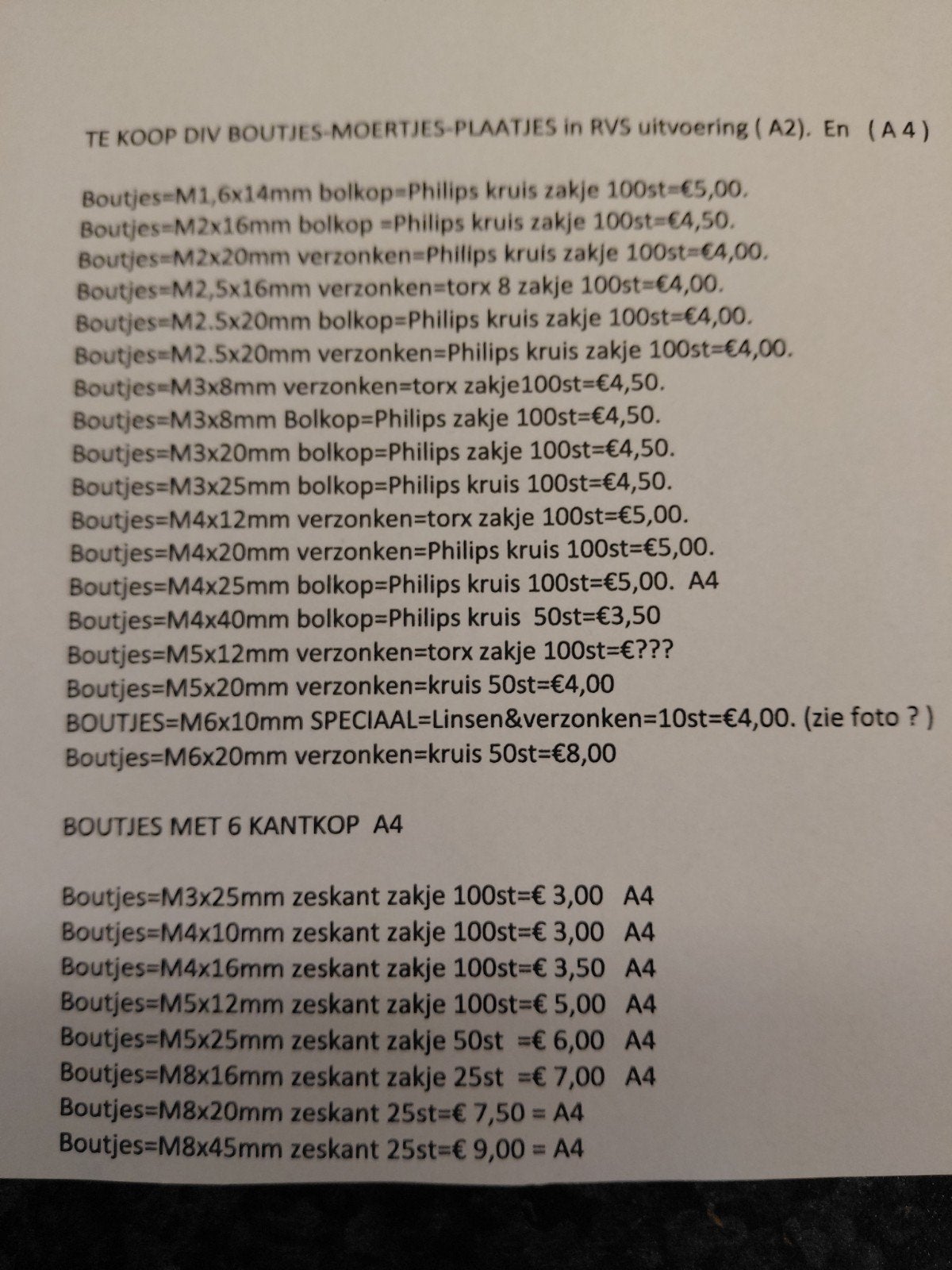 RVS     boutje-moertjes-plaatjes  M1,6-M2-M2,5-M3 enz, Ophalen of Verzenden, Nieuw, Bouten of Moeren, Rvs