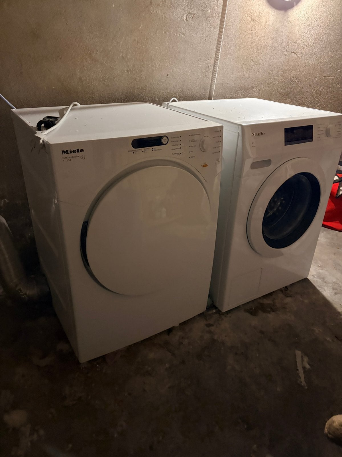 Miele wasmachine + droger – W1 Active & T 7734 SoftCare, Ophalen, 6 tot 8 kg, Zo goed als nieuw, 85 tot 90 cm