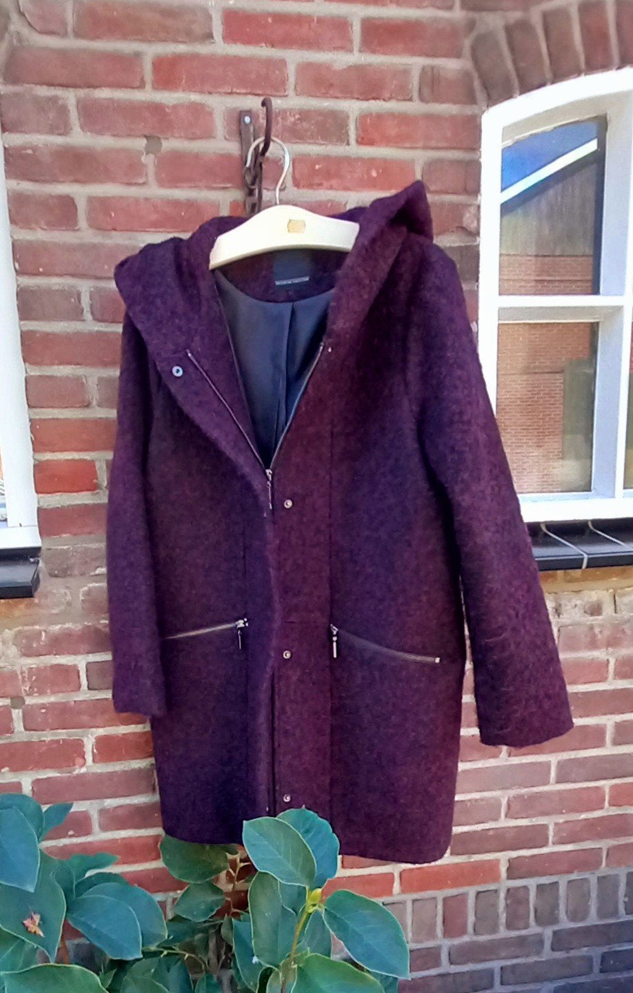 Yessica wijnrode winterjas met capuchon, Yessica, Paars, Maat 46/48 (XL) of groter, Ophalen of Verzenden