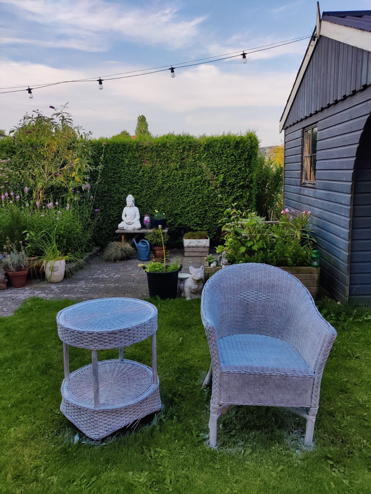Rieten stoel en tafel, Ophalen, Gebruikt, Rotan