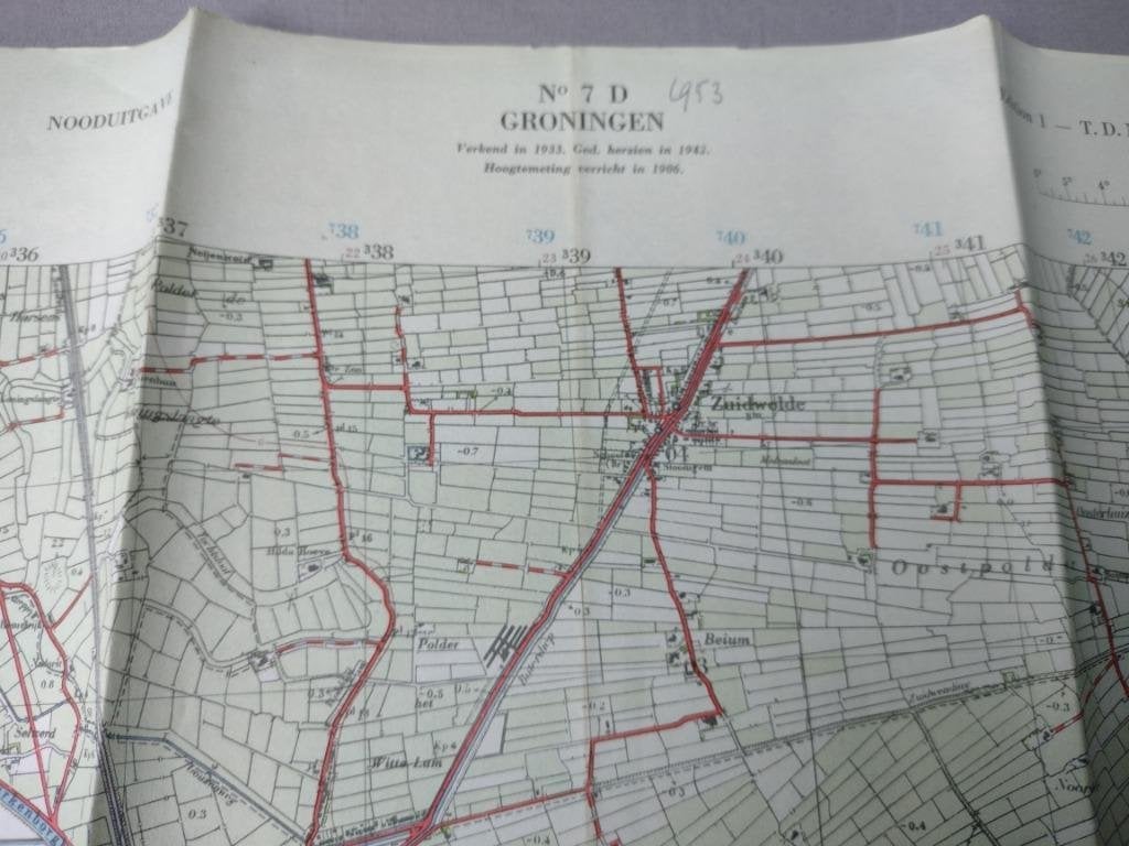 7 D Groningen Garmenwolde Haren Zuidwolde Plattegrond 1953, Ophalen of Verzenden