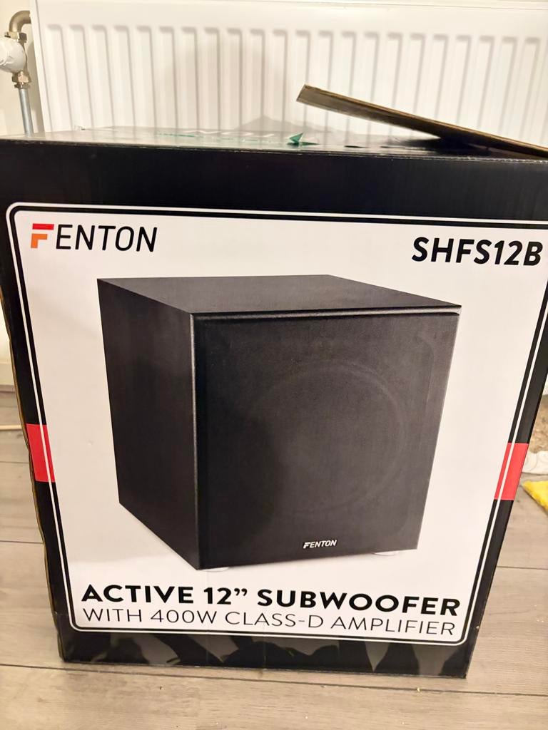 Fenton SHFS12B Subwoofer 400W in originele doos, Subwoofer, Zo goed als nieuw, 120 watt of meer, Ophalen