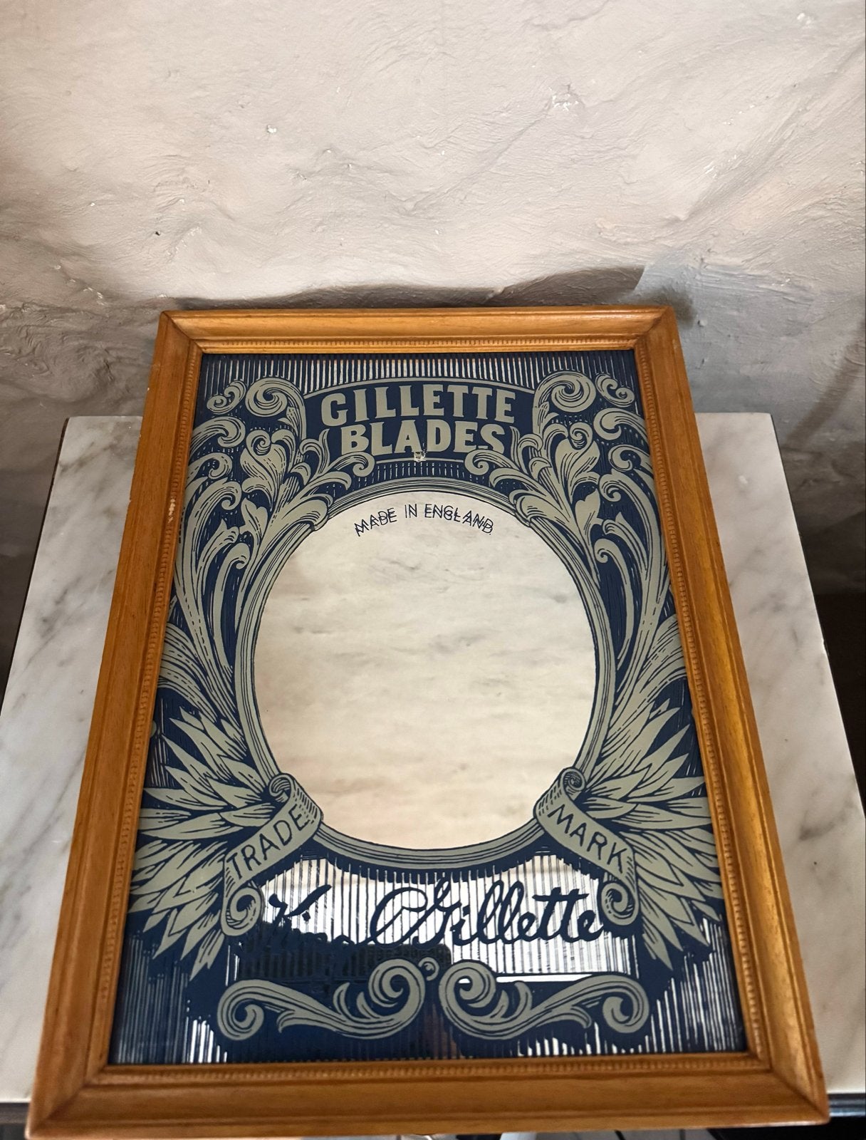 Vintage Gillette spiegel - Made in England, Ophalen of Verzenden, Rechthoekig, Minder dan 50 cm, Minder dan 100 cm