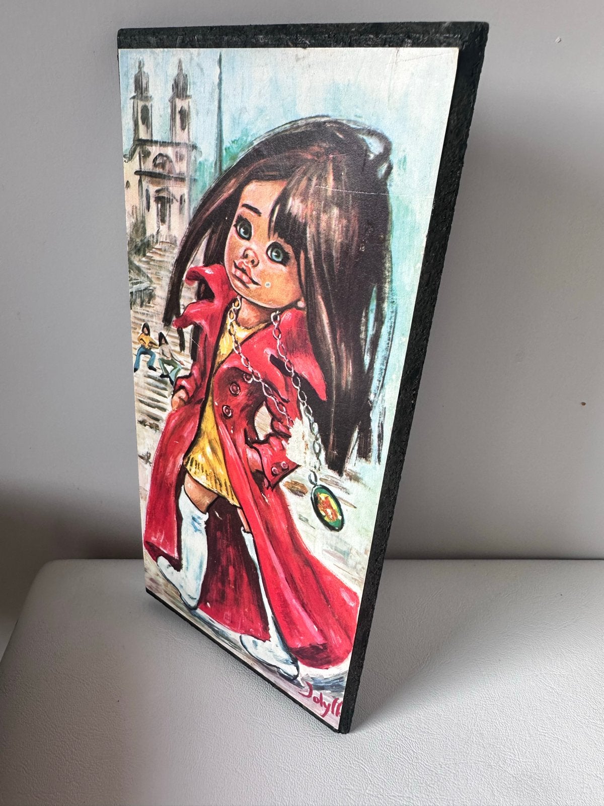 Vintage wanddecoratie Jolylle / Idylle Falconi – Big Eye mei, Gebruikt, Schilderij, Hout, Ophalen of Verzenden