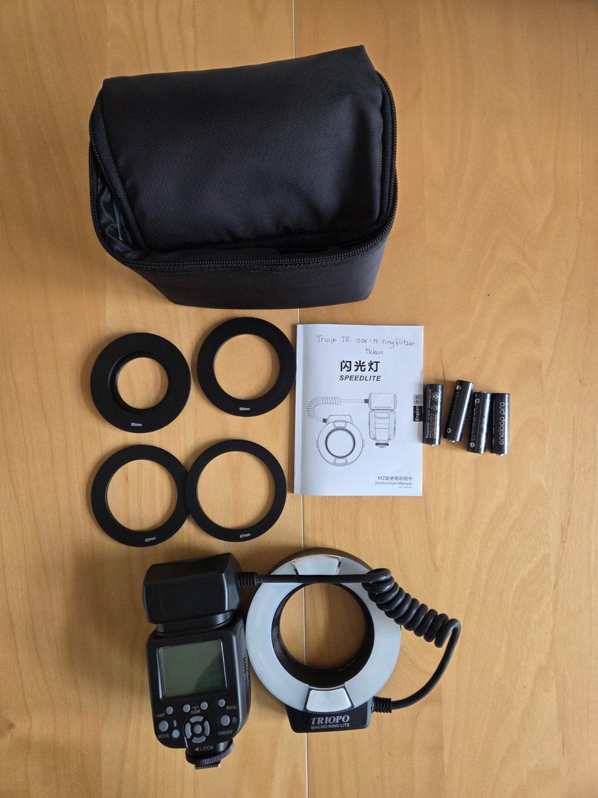 Triopo TR-15ex-N ringflitser met adapters en accessoires, Overige merken, Inclusief accessoires, Ophalen of Verzenden, Zo goed als nieuw