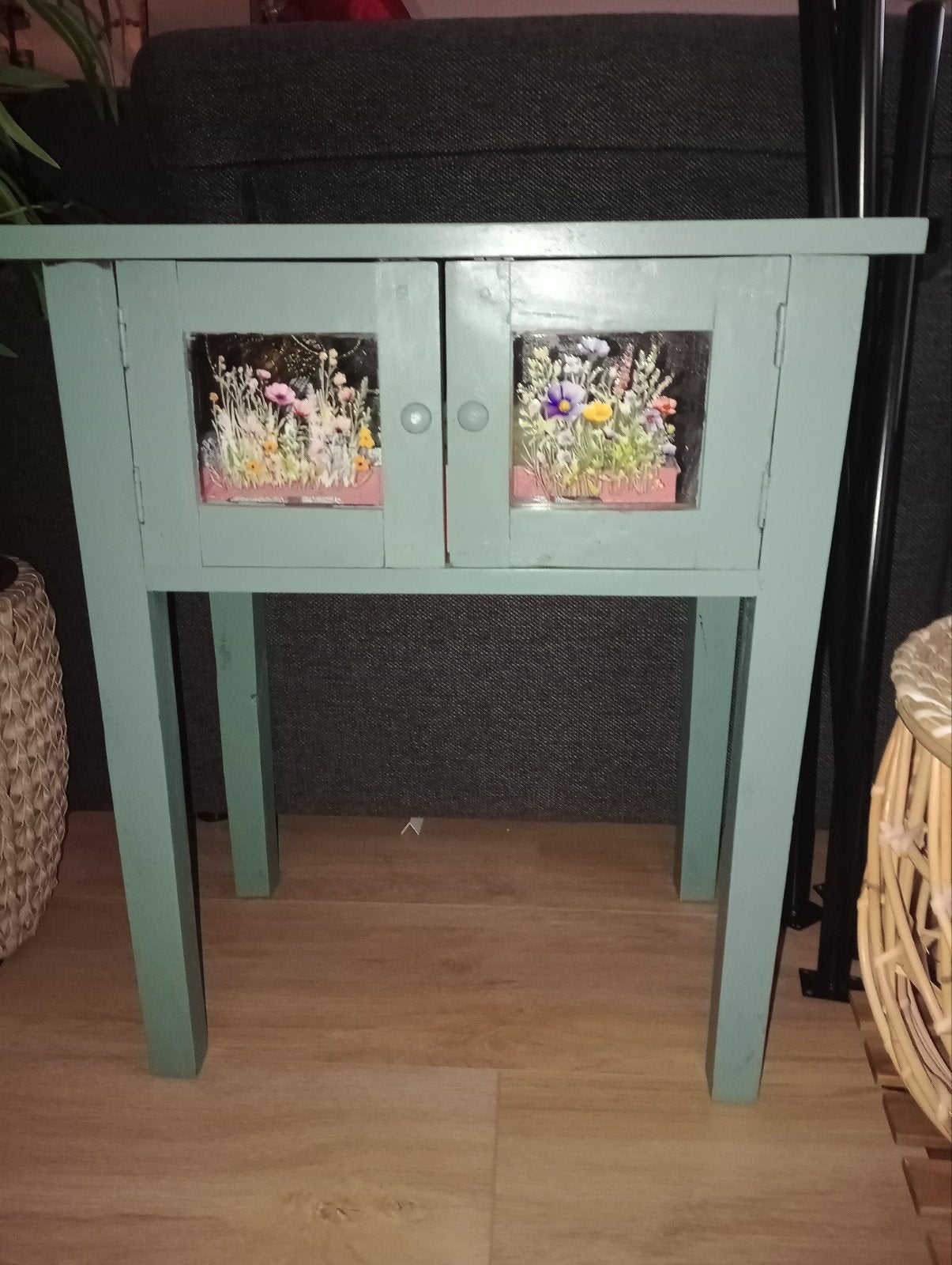 Uniek Bijzettafeltje met Bloemenmotief, Ophalen, Gebruikt, 55 tot 75 cm, Rechthoekig
