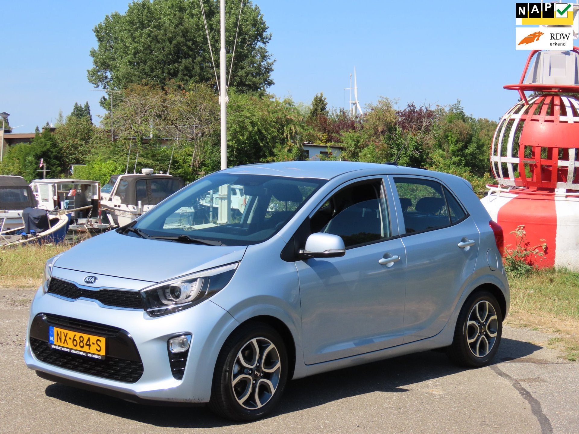 Kia Picanto 1.0 CVVT First Edition *Camera *Carplay *Navi, Voorwielaandrijving, Dealer onderhouden, Gebruikt, Blauw