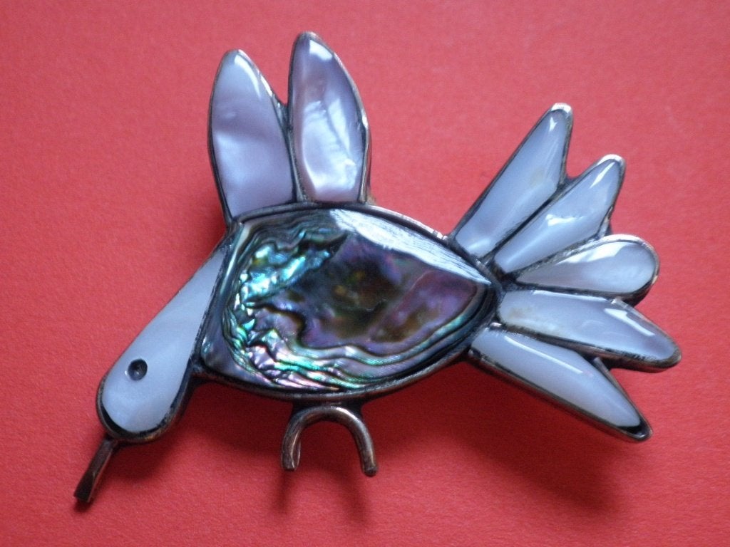 Mooie Hanger / Broche - Kolibrie - ingelegd met Zee Opaal, Sieraden, Tassen en Uiterlijk, Verzenden, Overige materialen, Broche