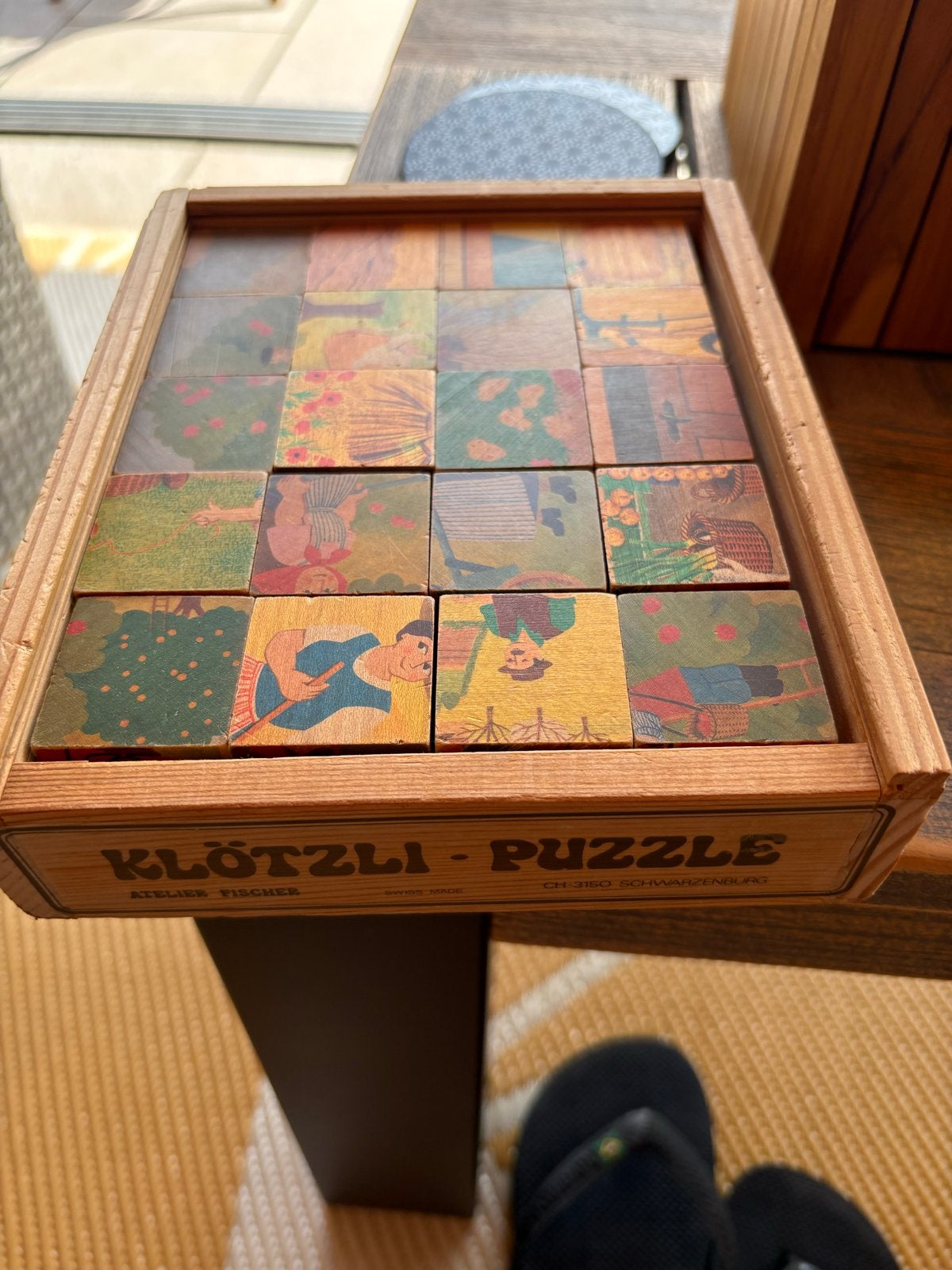 Vintage Klötzli Houten Kubus Puzzel - Atelier Fischer, Kinderen en Baby's, Speelgoed | Kinderpuzzels, Ophalen, Gebruikt, 10 tot 50 stukjes