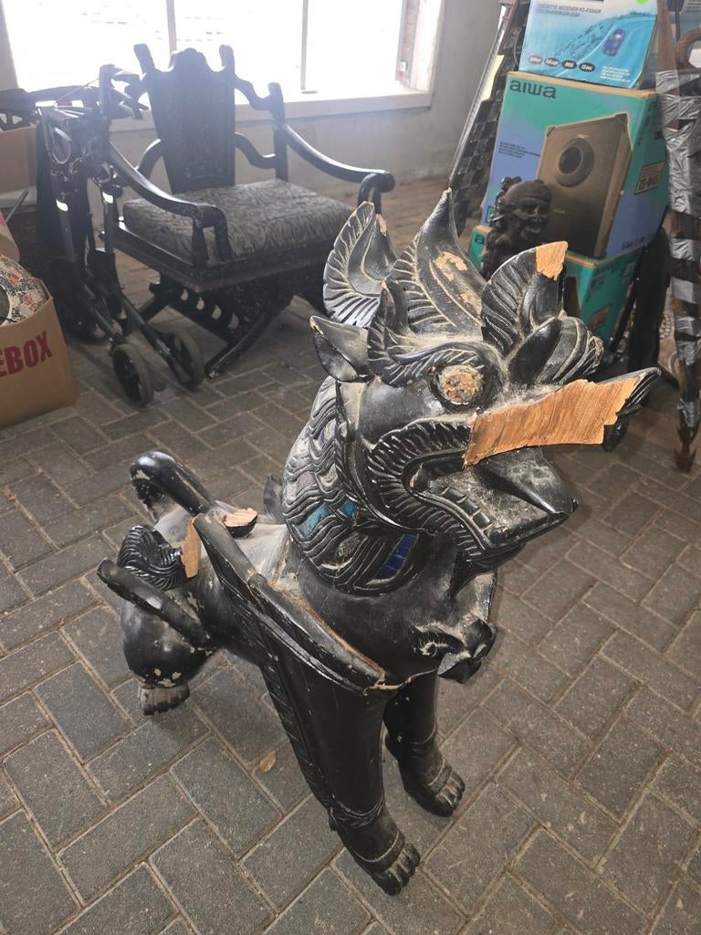 Antiek houten draak beeld - Aziatische stijl, Antiek en Kunst, Kunst | Beelden en Houtsnijwerken, Overige onderwerpen, Handgemaakt