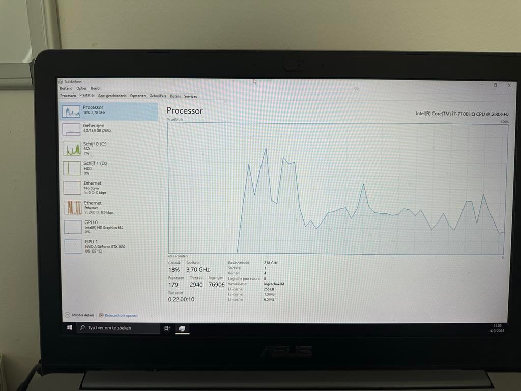 Asus X580VD laptop met NVIDIA GeForce GTX 1050, Met videokaart, 2 tot 3 Ghz, Ophalen of Verzenden, Zo goed als nieuw