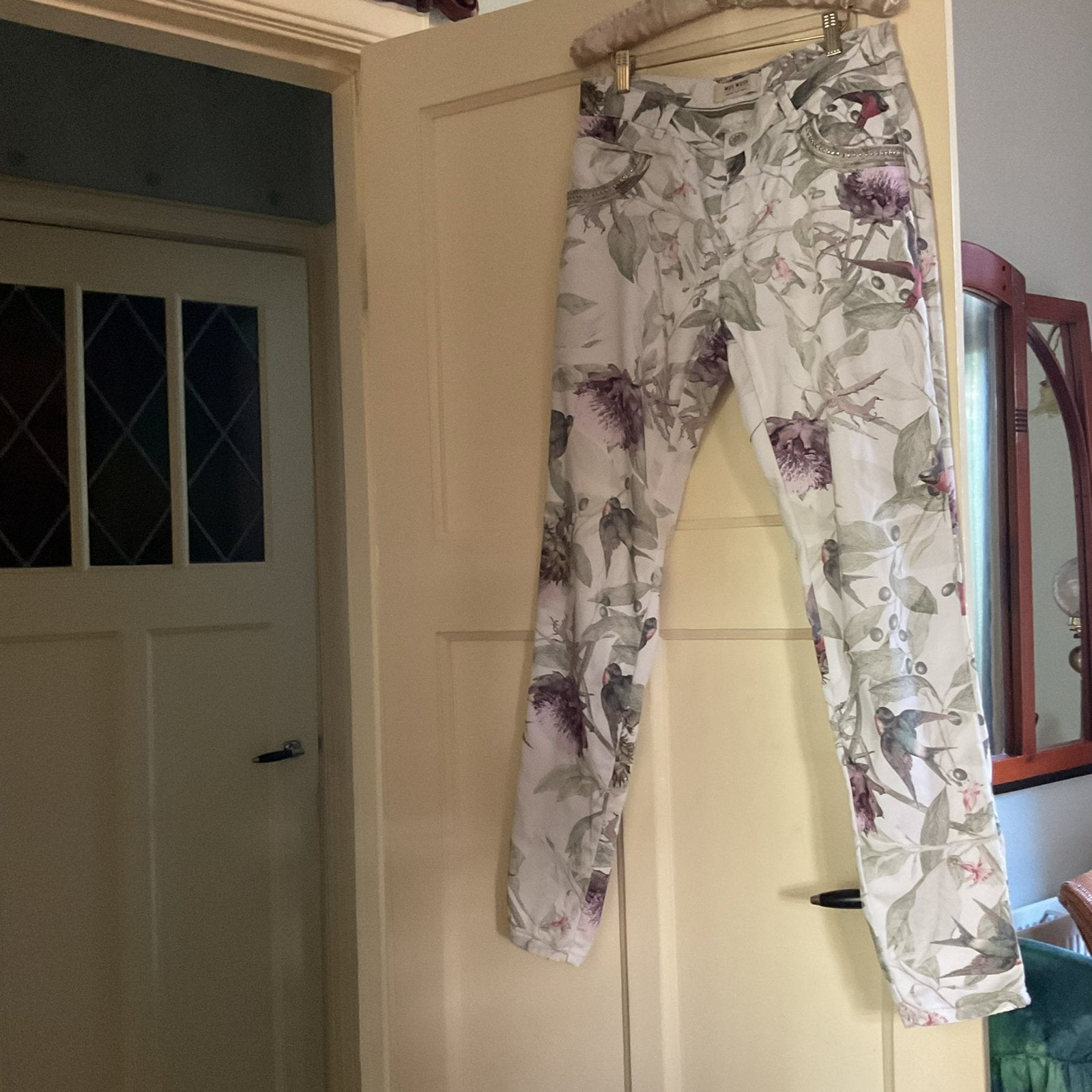 MOOIE  MOSH MOS CREME/WITTE BROEK+BLOEMDECORATIES MT 29, Maat 38/40 (M), MOS MOSH, Wit, Ophalen of Verzenden