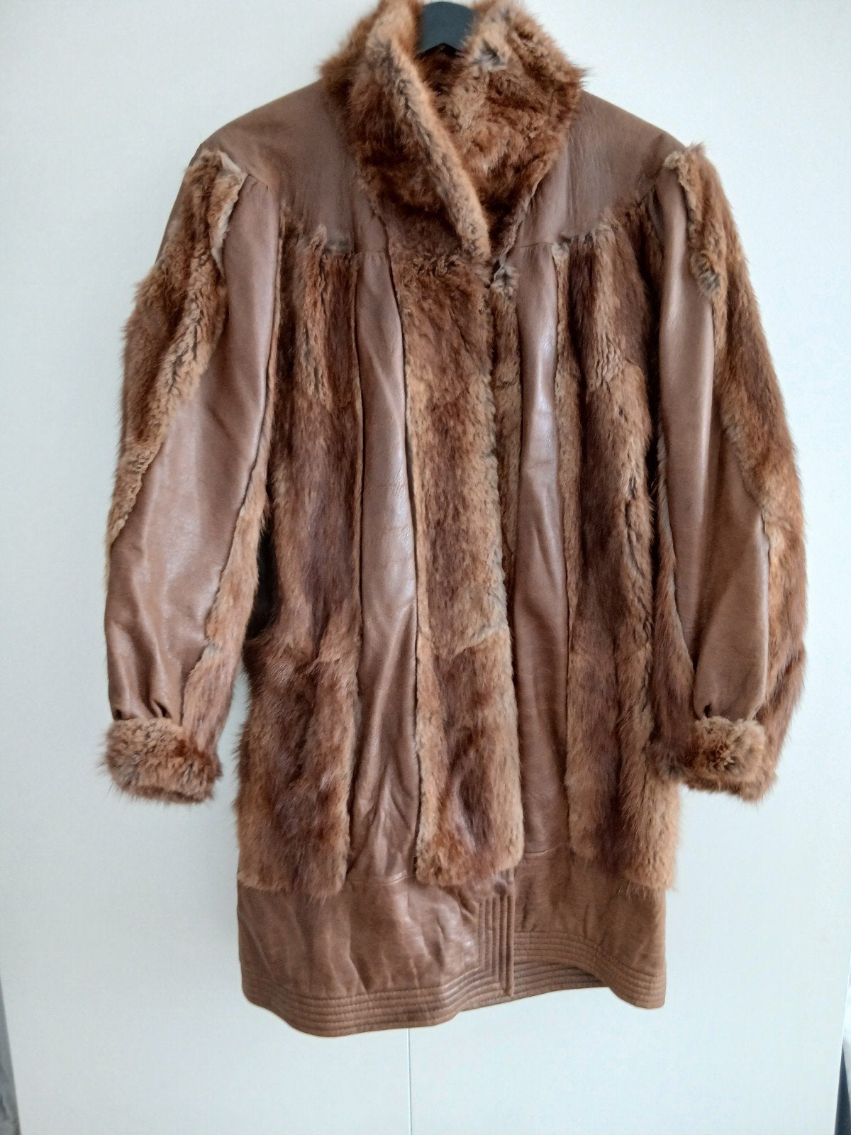 Vintage leren jas met bont - Bruin, Kleding | Dames, Maat 38/40 (M), Bruin, Ophalen of Verzenden, Onbekend
