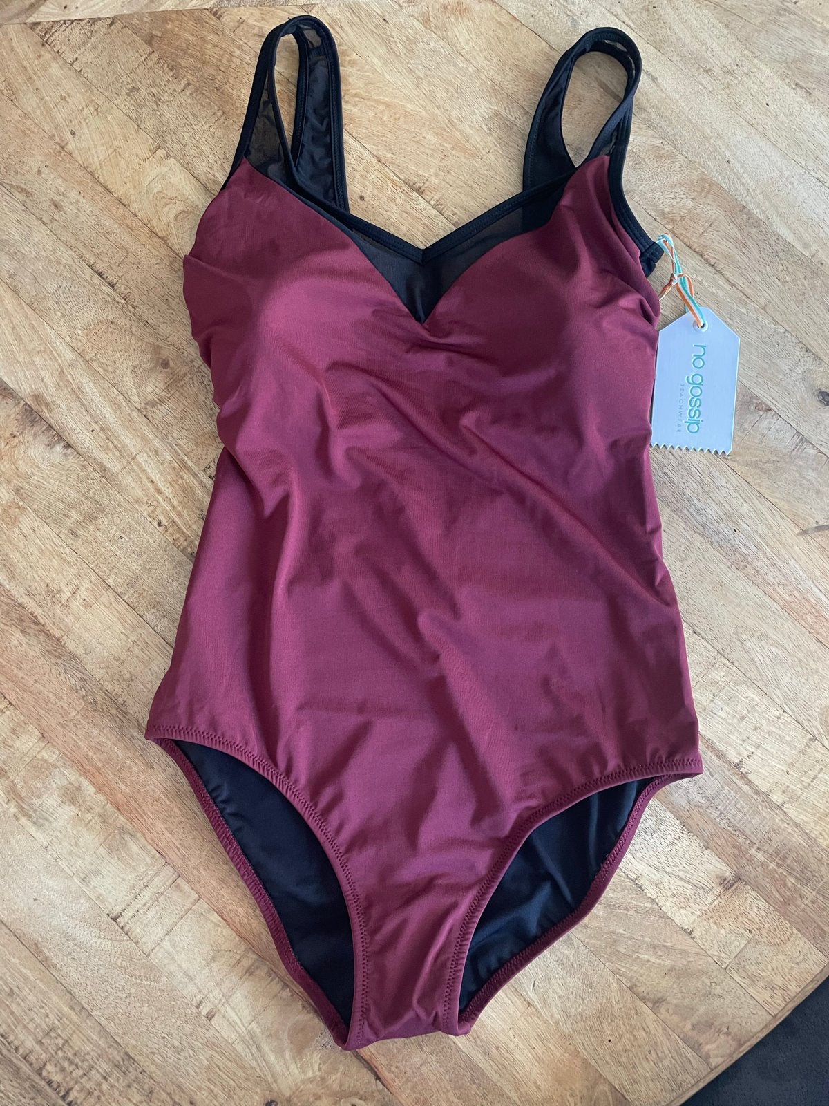 Nieuw No Gossip Badpak - Bordeauxrood met Zwart, Kleding | Dames, Verzenden, Nieuw, Meerkleurig, Badpak