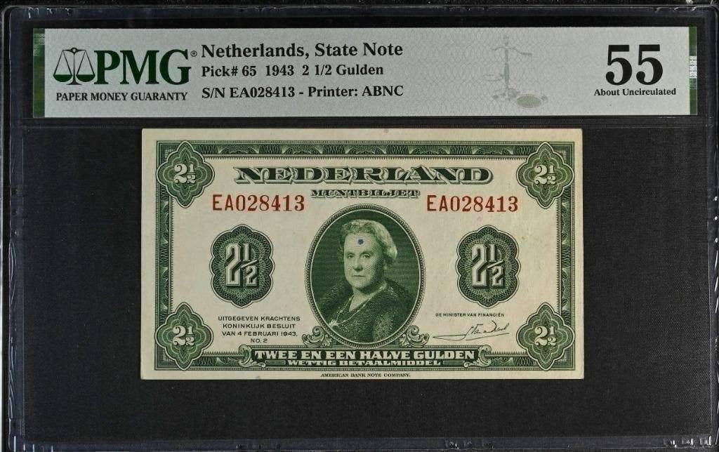 Heel mooi biljet 2,5 gulden 1943, Wilhelmina | PMG, Postzegels en Munten, Ophalen of Verzenden, 1 gulden