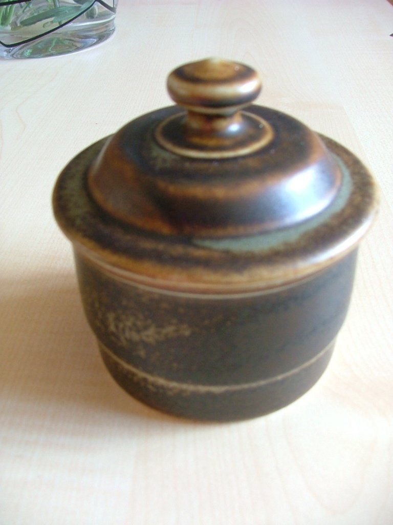Vintage Noorse suikerpot met deksel Porsgrund Lava '70 jaren, Overige merken, Overige typen, Ophalen of Verzenden, Zo goed als nieuw