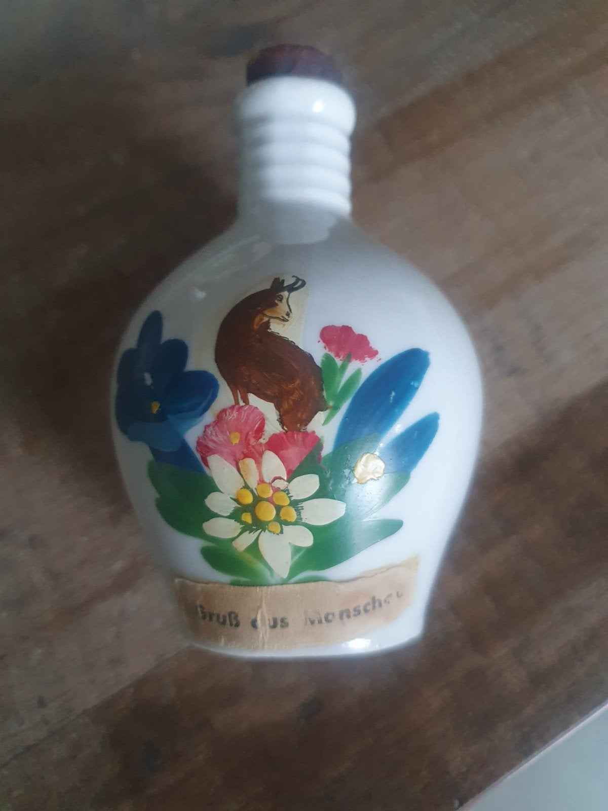 Vintage Duitse keramische fles met alpenmotief, Ophalen of Verzenden