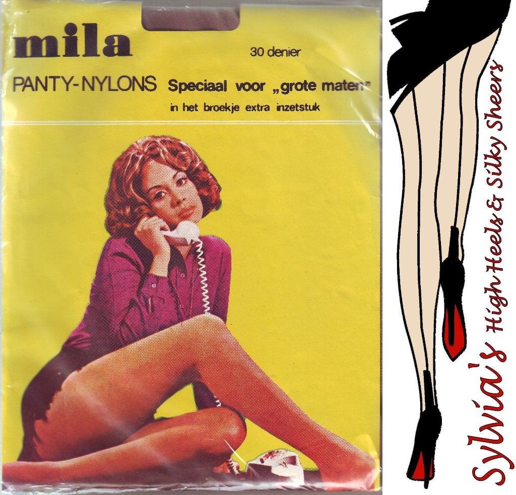 Vintage Mila 30 denier mousse panty-nylons in grote m. 46-48, Bruin, Verzenden, Nieuw, Maat 44/46 (L)