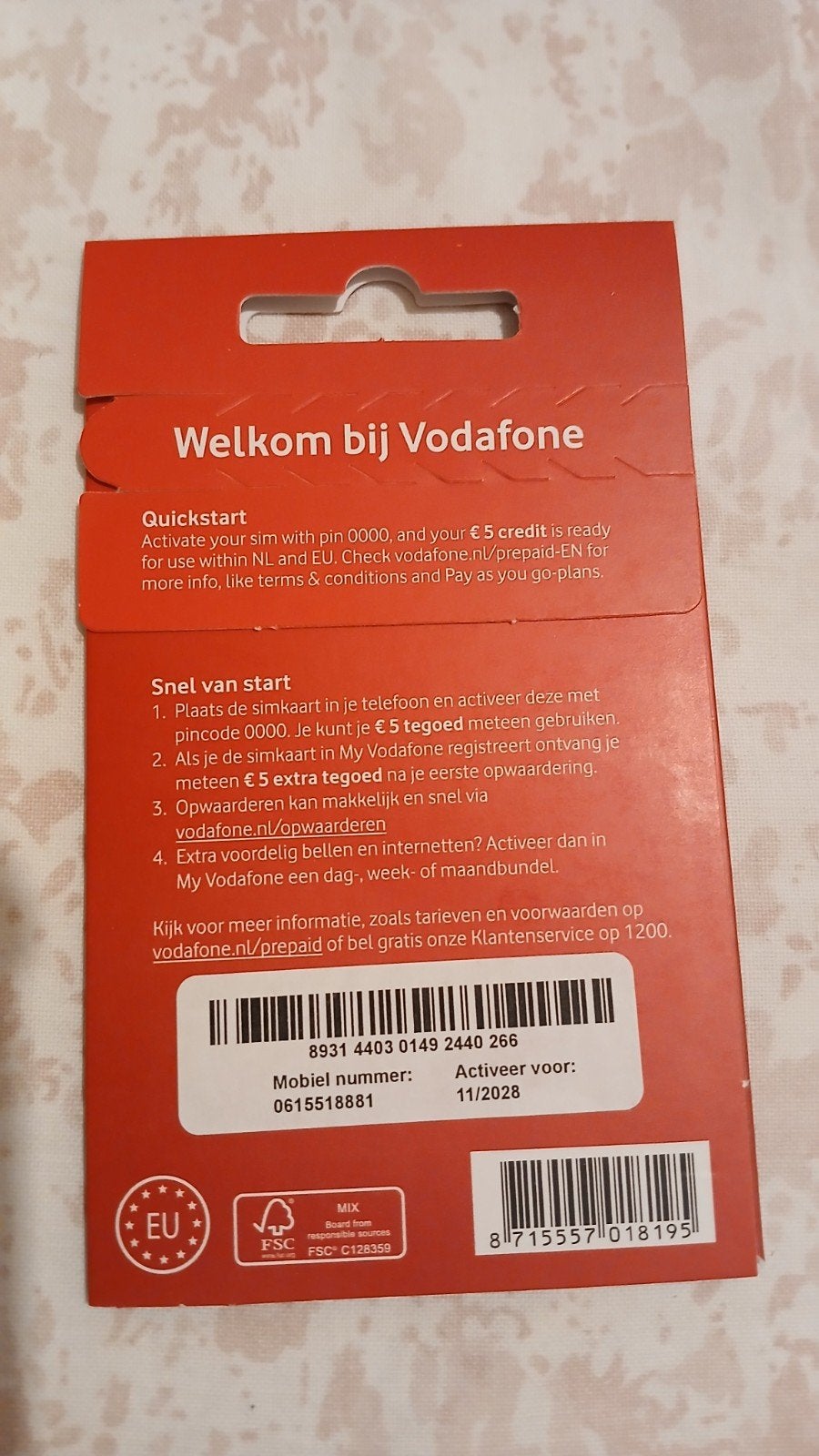 MOOI NUMMER VODAFONE PREPAID 0615518881, Ophalen of Verzenden, Nieuw, Vodafone, Simkaart