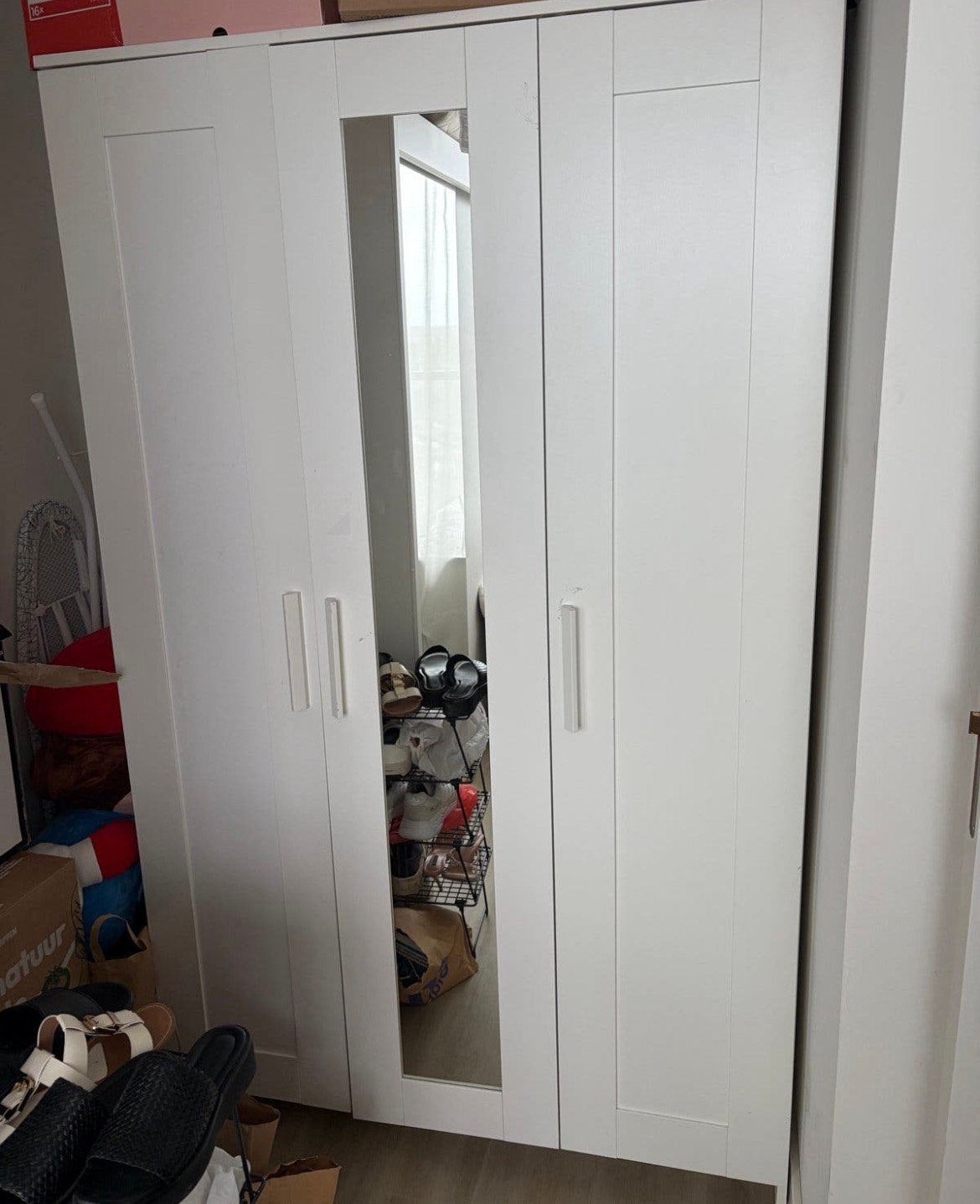 Witte kledingkast met spiegel - 190x50 cm, Ophalen, 100 tot 150 cm, Zo goed als nieuw, 150 tot 200 cm