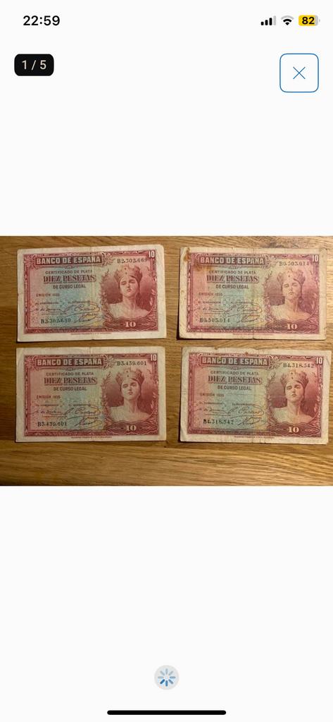 Spanje - 10 pesetas 1935 - set van 4, Postzegels en Munten, Bankbiljetten | Europa | Niet-Eurobiljetten, Ophalen of Verzenden