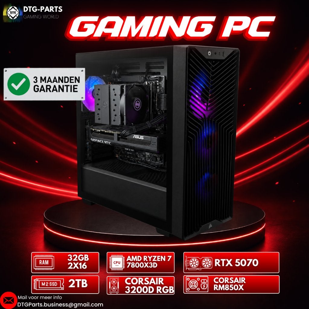 Gaming PC // RTX 5070 & AMD 7 7800X3D, 7604 HM, 32 GB, DTGParts.Business@gmail.com, Zelf gebouwde pc