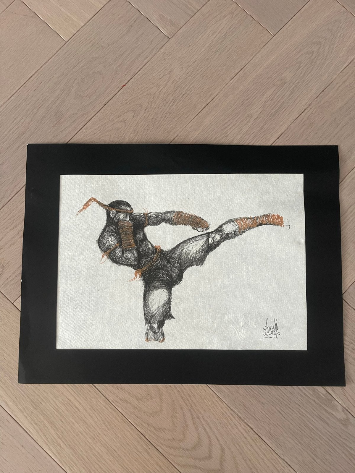 Originele Muay Thai Kickbokser Tekening, Antiek en Kunst, Kunst | Tekeningen en Foto's, Ophalen of Verzenden, Tekening, Pentekening