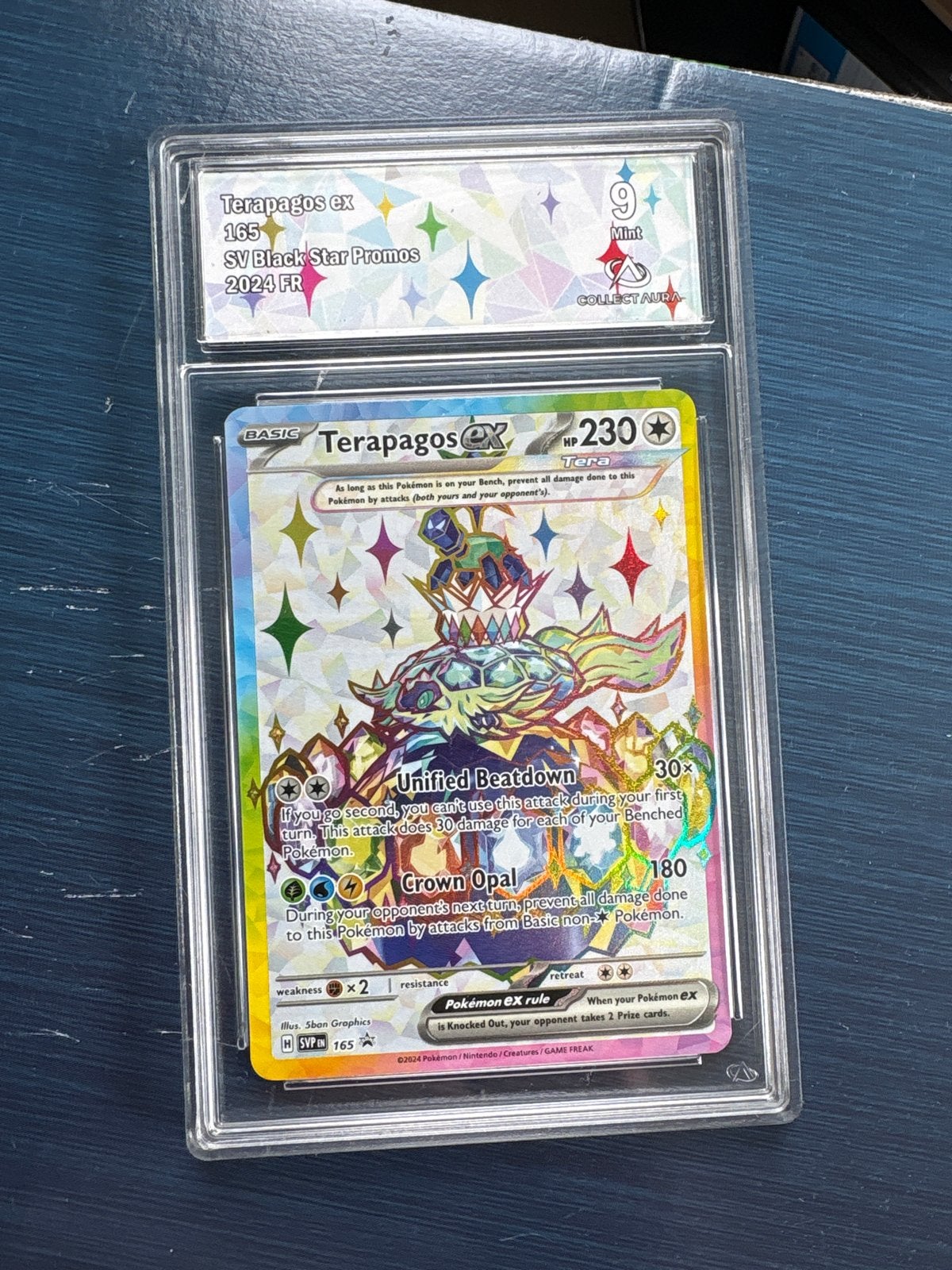 Terrapagos ex 165 SV Black Star Promos 2024 FR PSA 9, Ophalen of Verzenden, Zo goed als nieuw, Losse kaart, Foil