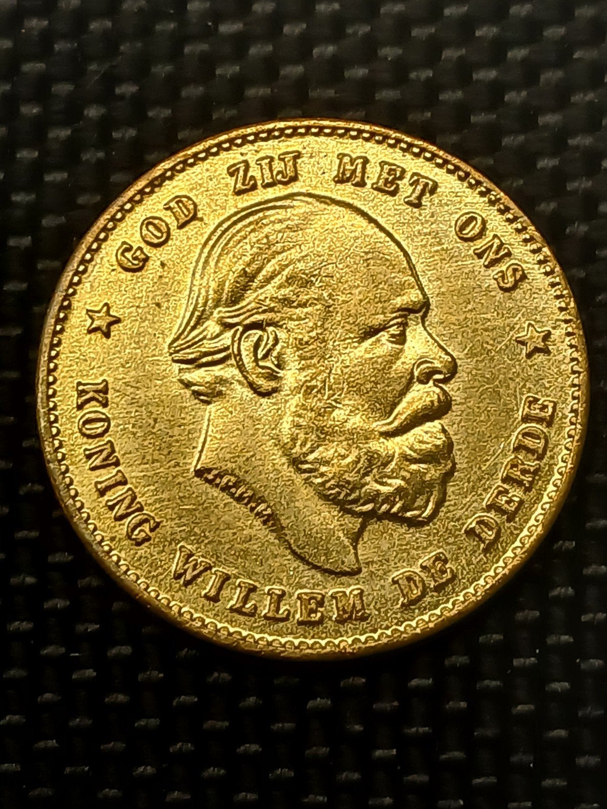 Goud vergulding naslag tientje 10 Gulden Willem III 1887, Postzegels en Munten, Koning Willem III, Verzenden, Goud, Losse munt