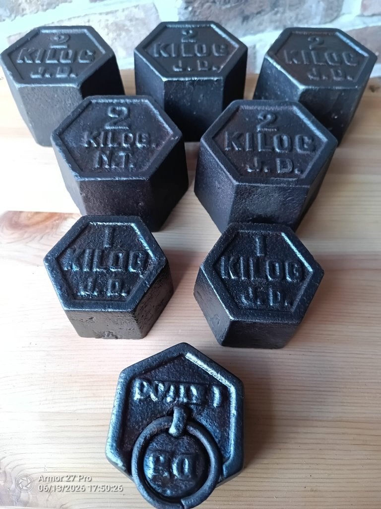 Antieke set zeskant gewichten, Antiek en Kunst, Ophalen of Verzenden